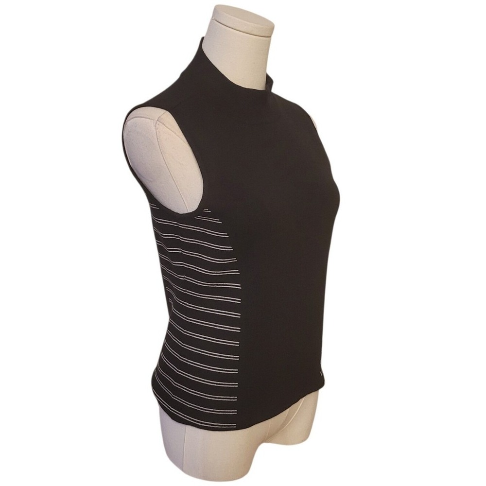 Black Sleeveless Mock Neck Women's Top With Stripes